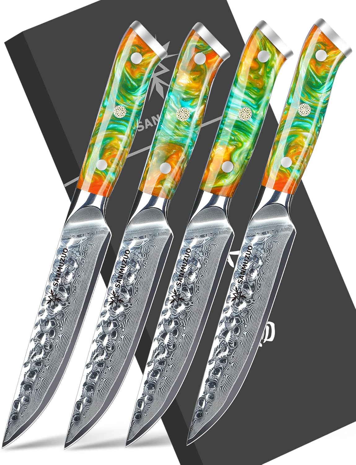 7“ Nakiri Knife - Hammered Damascus Steel & Resin Handle - YAO Series