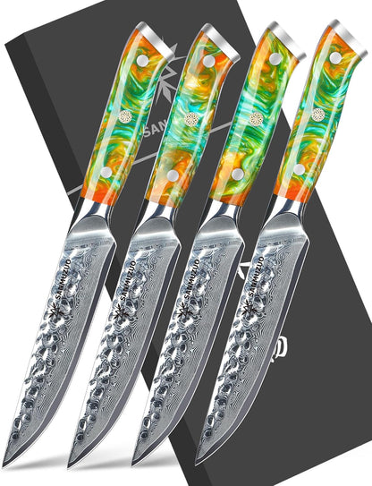 7“ Nakiri Knife - Hammered Damascus Steel & Resin Handle - YAO Series