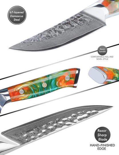 7“ Nakiri Knife - Hammered Damascus Steel & Resin Handle - YAO Series