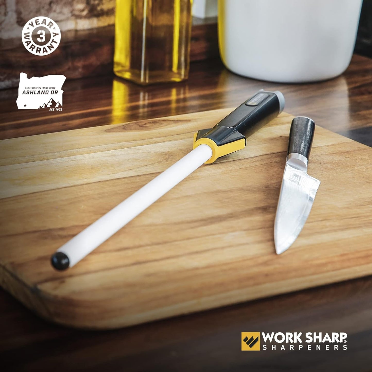 Kitchen Ceramic Honing Rod - Angle Guided - For Chef, Santoku, Paring, & Serrated Knives Black
