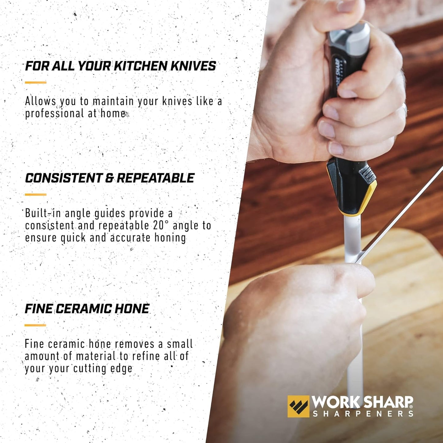 Kitchen Ceramic Honing Rod - Angle Guided - For Chef, Santoku, Paring, & Serrated Knives Black