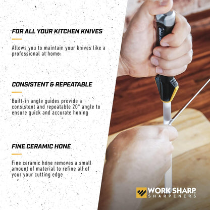Kitchen Ceramic Honing Rod - Angle Guided - For Chef, Santoku, Paring, & Serrated Knives Black