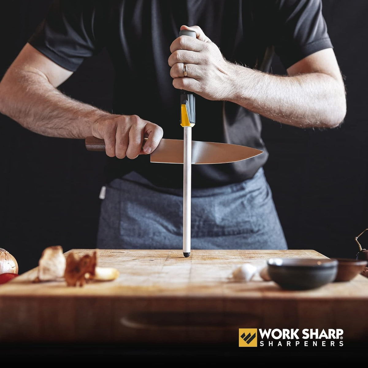 Kitchen Ceramic Honing Rod - Angle Guided - For Chef, Santoku, Paring, & Serrated Knives Black