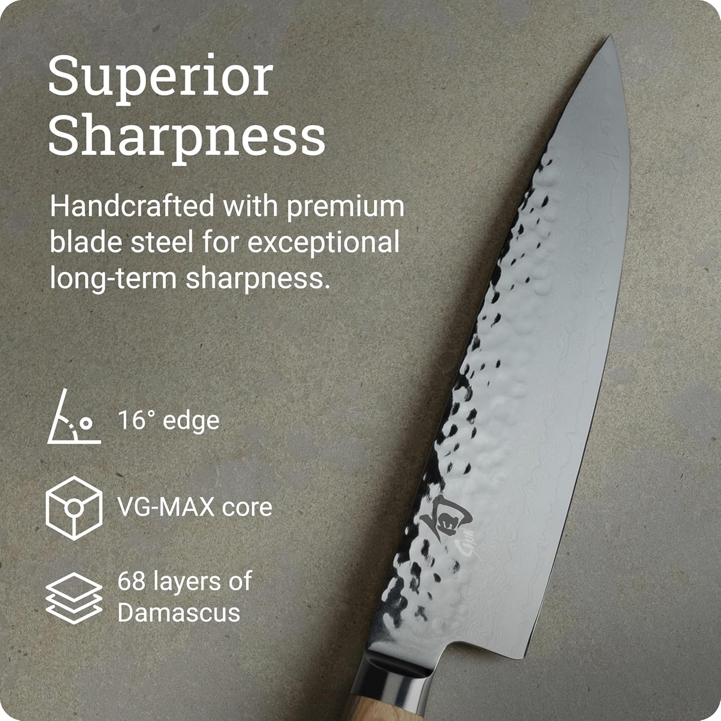 Premier 8" Chef's Knife, Handcrafted Japanese Kitchen Knife for Professional and Home Chefs, VG-MAX Core with Damascus Stainless Steel Cladding, Pakkawood Handle