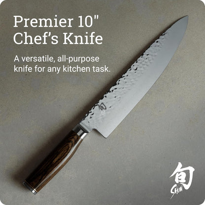 Premier 8" Chef's Knife, Handcrafted Japanese Kitchen Knife for Professional and Home Chefs, VG-MAX Core with Damascus Stainless Steel Cladding, Pakkawood Handle