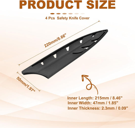 ABS Safety Knife Cover Sleeves for 8" Chef Knife, Universal Chopping Edge Guard Blade Protector Sheath for Kitchen Bar, Black, 21.5cm L, Pack of 4