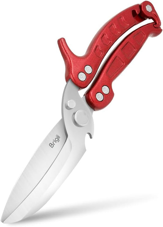 Kitchen Shears, Heavy Duty Poultry Shears, Detachable Scissors | Detachable blades, 304 stainless steel, built-in spring, safety lock, cuts bone, chicken, turkey, fish, seafood, Red
