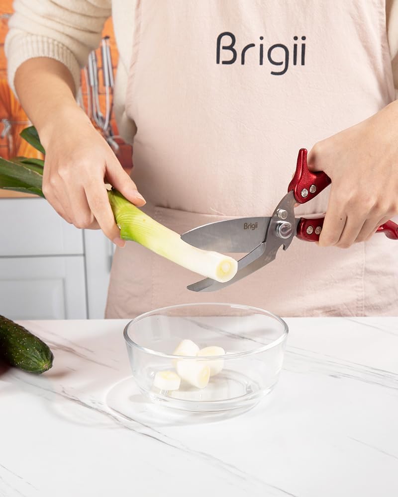 Kitchen Shears, Heavy Duty Poultry Shears, Detachable Scissors | Detachable blades, 304 stainless steel, built-in spring, safety lock, cuts bone, chicken, turkey, fish, seafood, Red