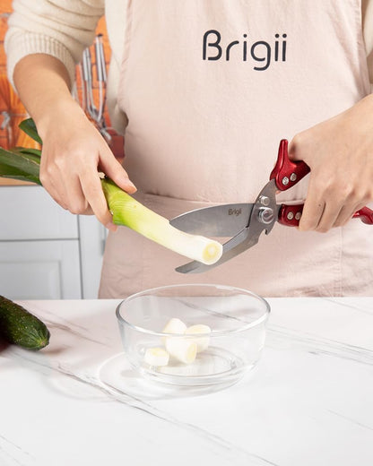 Kitchen Shears, Heavy Duty Poultry Shears, Detachable Scissors | Detachable blades, 304 stainless steel, built-in spring, safety lock, cuts bone, chicken, turkey, fish, seafood, Red