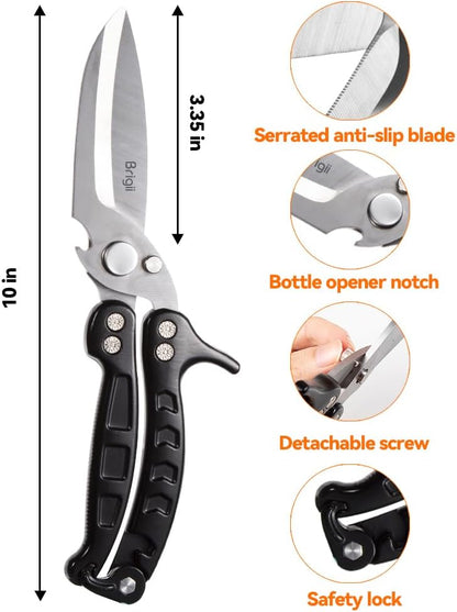 Kitchen Shears, Heavy Duty Poultry Shears, Detachable Scissors | Detachable blades, 304 stainless steel, built-in spring, safety lock, cuts bone, chicken, turkey, fish, seafood, Red