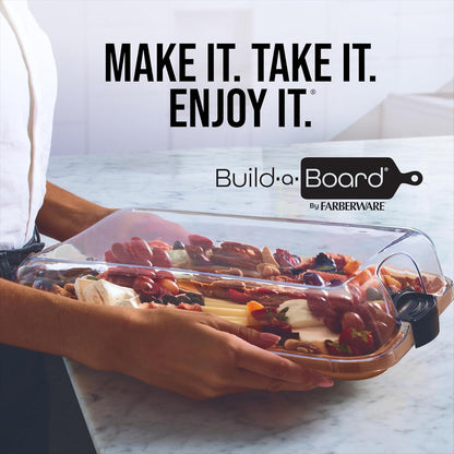 Bamboo Cutting Board with Clear Locking Lid, 11 x 14 Inch Build-A-Board Charcuterie Board with 6 Compartments for Food Prep, Snack Tray, and Entertaining