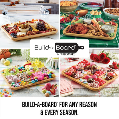 Bamboo Cutting Board with Clear Locking Lid, 11 x 14 Inch Build-A-Board Charcuterie Board with 6 Compartments for Food Prep, Snack Tray, and Entertaining