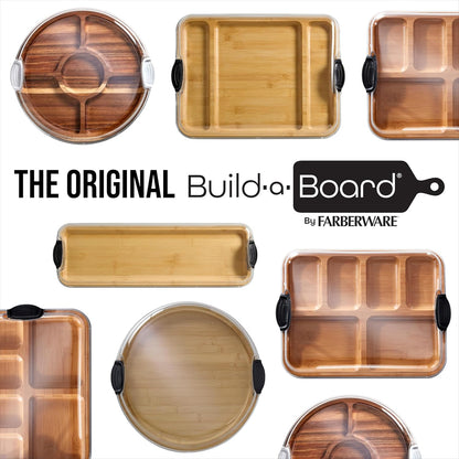 Bamboo Cutting Board with Clear Locking Lid, 11 x 14 Inch Build-A-Board Charcuterie Board with 6 Compartments for Food Prep, Snack Tray, and Entertaining