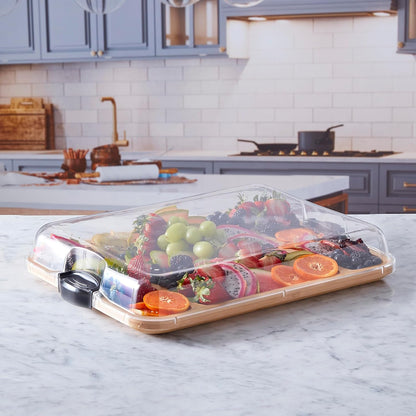 Bamboo Cutting Board with Clear Locking Lid, 11 x 14 Inch Build-A-Board Charcuterie Board with 6 Compartments for Food Prep, Snack Tray, and Entertaining