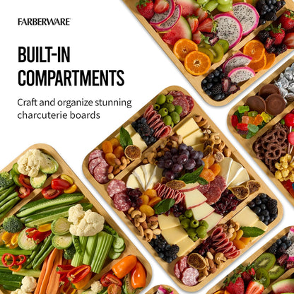 Bamboo Cutting Board with Clear Locking Lid, 11 x 14 Inch Build-A-Board Charcuterie Board with 6 Compartments for Food Prep, Snack Tray, and Entertaining