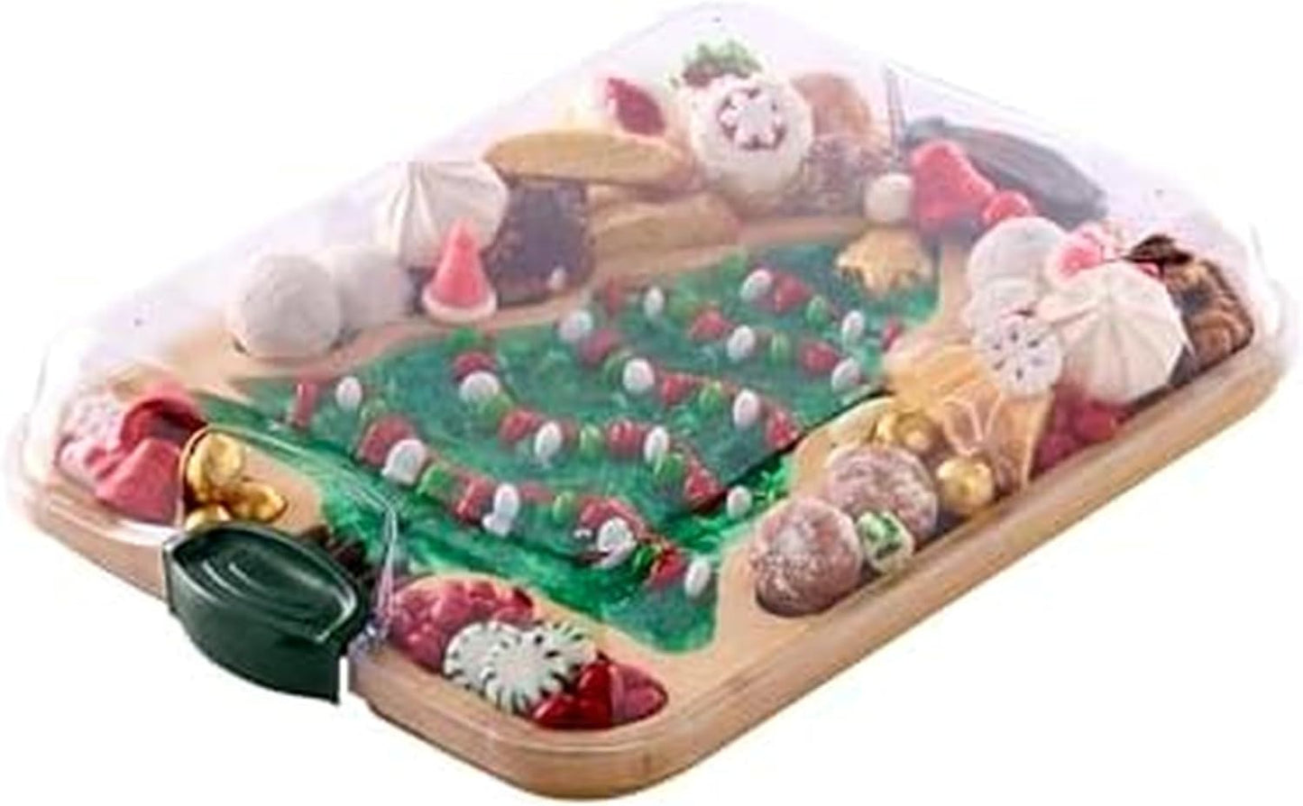 Bamboo Cutting Board with Clear Locking Lid, 11 x 14 Inch Build-A-Board Charcuterie Board with 6 Compartments for Food Prep, Snack Tray, and Entertaining