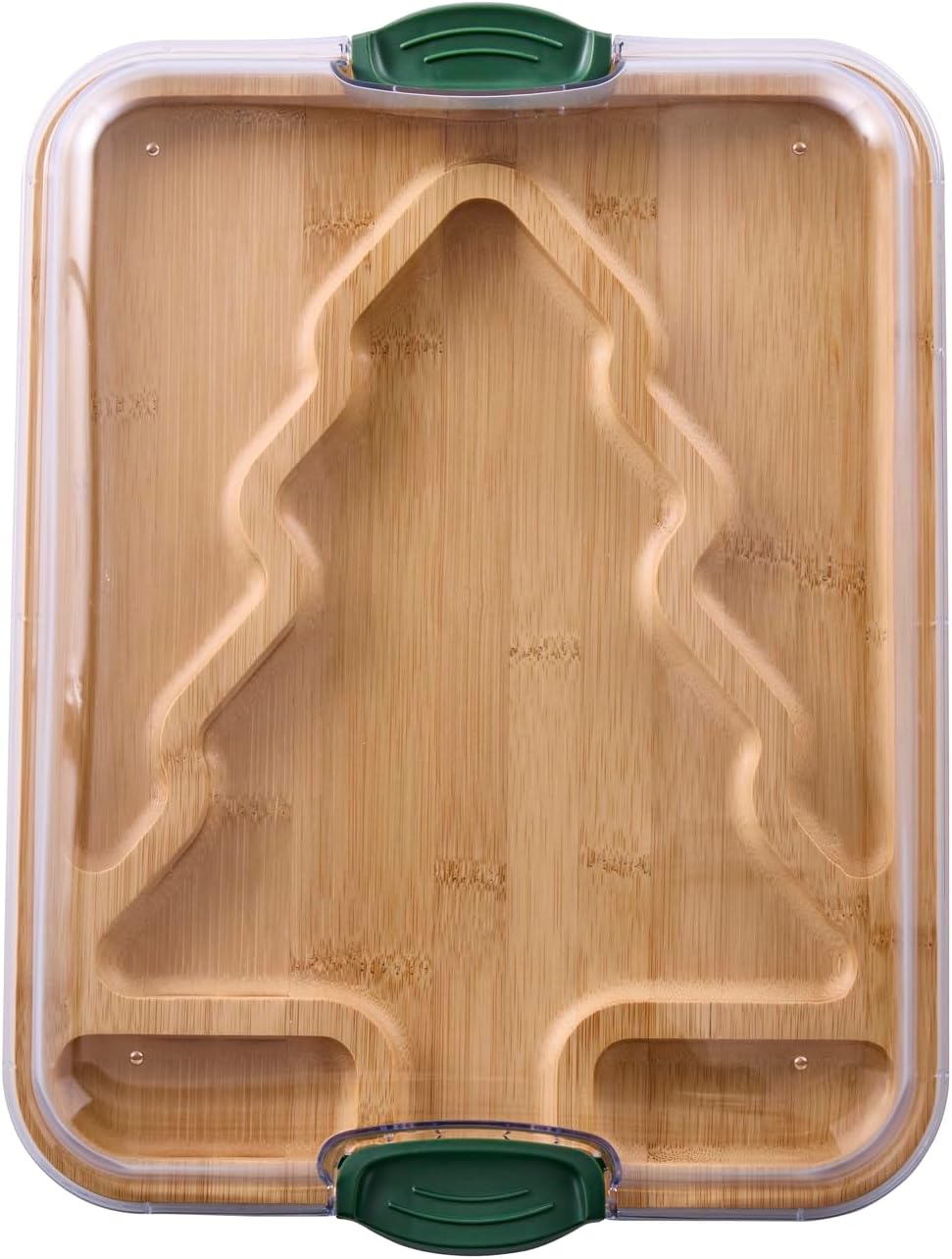 Bamboo Cutting Board with Clear Locking Lid, 11 x 14 Inch Build-A-Board Charcuterie Board with 6 Compartments for Food Prep, Snack Tray, and Entertaining