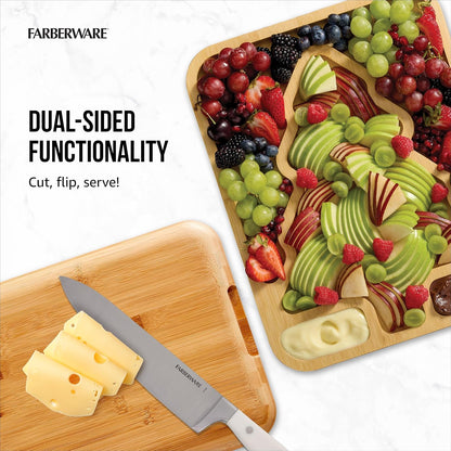 Bamboo Cutting Board with Clear Locking Lid, 11 x 14 Inch Build-A-Board Charcuterie Board with 6 Compartments for Food Prep, Snack Tray, and Entertaining