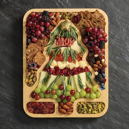 Bamboo Cutting Board with Clear Locking Lid, 11 x 14 Inch Build-A-Board Charcuterie Board with 6 Compartments for Food Prep, Snack Tray, and Entertaining
