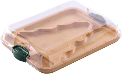 Bamboo Cutting Board with Clear Locking Lid, 11 x 14 Inch Build-A-Board Charcuterie Board with 6 Compartments for Food Prep, Snack Tray, and Entertaining