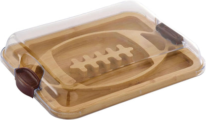 Bamboo Cutting Board with Clear Locking Lid, 11 x 14 Inch Build-A-Board Charcuterie Board with 6 Compartments for Food Prep, Snack Tray, and Entertaining