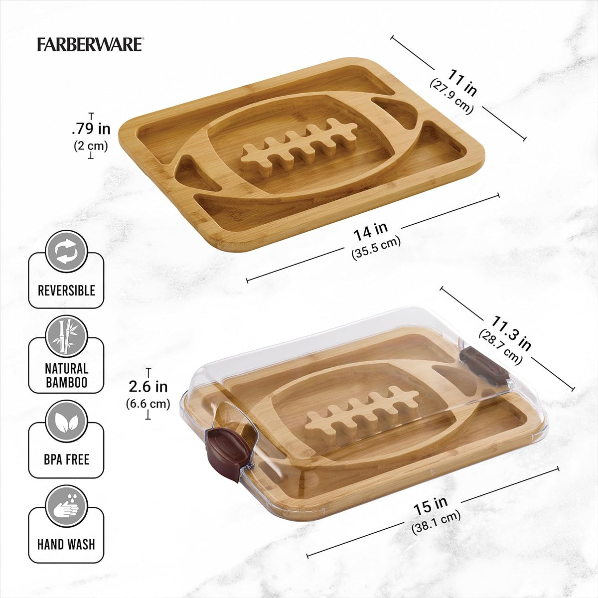 Bamboo Cutting Board with Clear Locking Lid, 11 x 14 Inch Build-A-Board Charcuterie Board with 6 Compartments for Food Prep, Snack Tray, and Entertaining