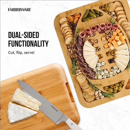 Bamboo Cutting Board with Clear Locking Lid, 11 x 14 Inch Build-A-Board Charcuterie Board with 6 Compartments for Food Prep, Snack Tray, and Entertaining