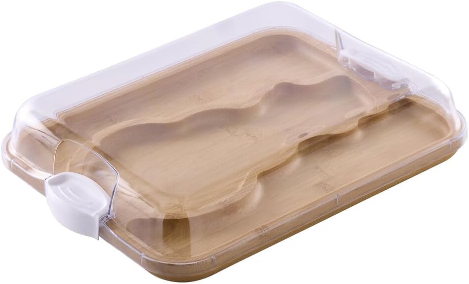Bamboo Cutting Board with Clear Locking Lid, 11 x 14 Inch Build-A-Board Charcuterie Board with 6 Compartments for Food Prep, Snack Tray, and Entertaining