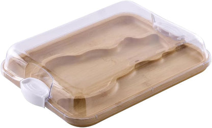 Bamboo Cutting Board with Clear Locking Lid, 11 x 14 Inch Build-A-Board Charcuterie Board with 6 Compartments for Food Prep, Snack Tray, and Entertaining