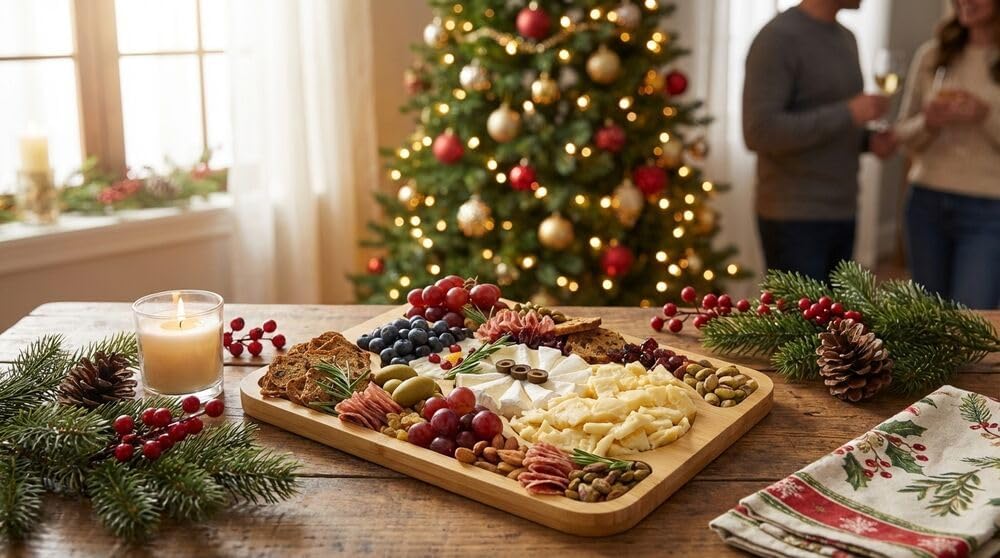 Bamboo Cutting Board with Clear Locking Lid, 11 x 14 Inch Build-A-Board Charcuterie Board with 6 Compartments for Food Prep, Snack Tray, and Entertaining