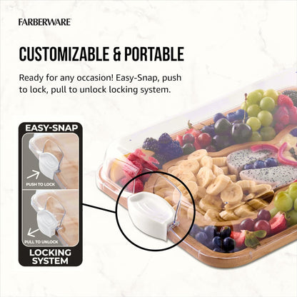 Bamboo Cutting Board with Clear Locking Lid, 11 x 14 Inch Build-A-Board Charcuterie Board with 6 Compartments for Food Prep, Snack Tray, and Entertaining