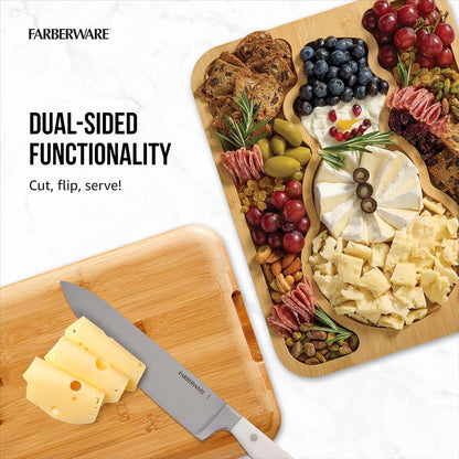Bamboo Cutting Board with Clear Locking Lid, 11 x 14 Inch Build-A-Board Charcuterie Board with 6 Compartments for Food Prep, Snack Tray, and Entertaining