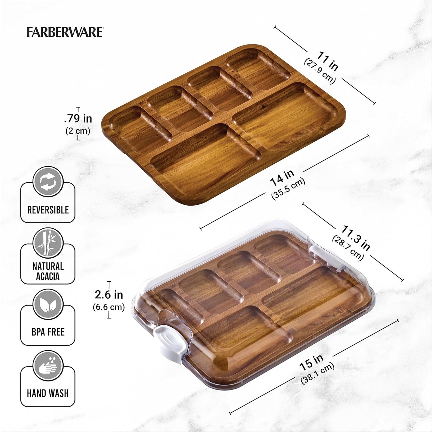 Bamboo Cutting Board with Clear Locking Lid, 11 x 14 Inch Build-A-Board Charcuterie Board with 6 Compartments for Food Prep, Snack Tray, and Entertaining