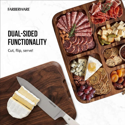 Bamboo Cutting Board with Clear Locking Lid, 11 x 14 Inch Build-A-Board Charcuterie Board with 6 Compartments for Food Prep, Snack Tray, and Entertaining