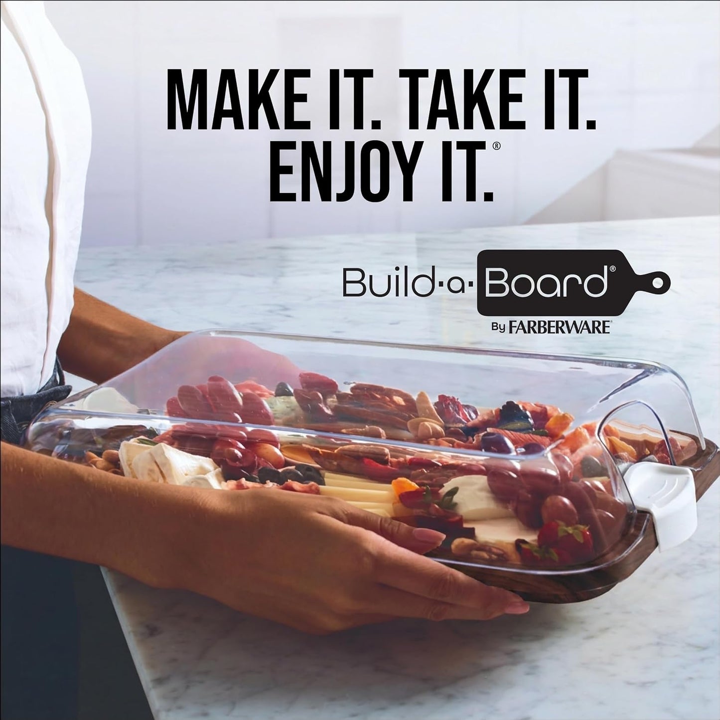 Bamboo Cutting Board with Clear Locking Lid, 11 x 14 Inch Build-A-Board Charcuterie Board with 6 Compartments for Food Prep, Snack Tray, and Entertaining