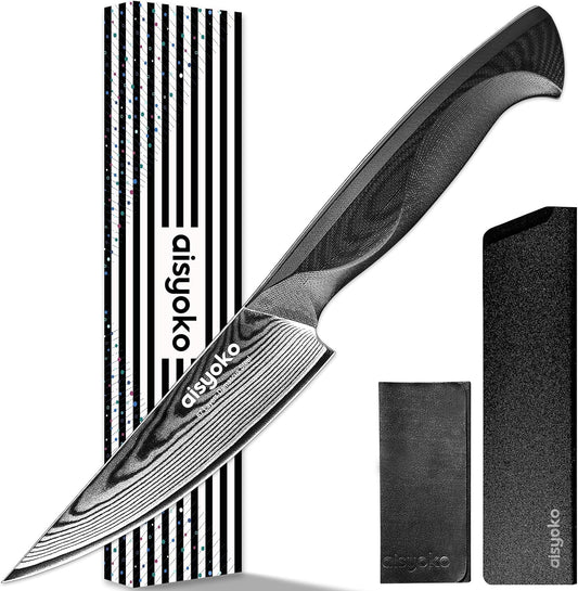 aisyoko 4.5 Inch Paring Knife, Damascus Steel Chef Knife with Ergonomic G10 Handle, VG10 High Carbon Steel, Professional Kitchen Knife for Fruit Vegetable Carving, Ultra Sharp Blades