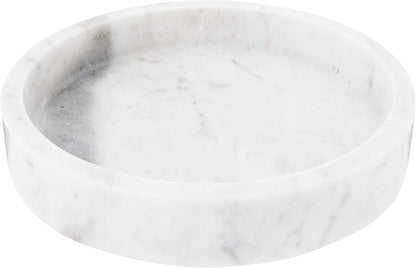 Minimalist Round Carved Marble Tray or Charcuterie Board, White