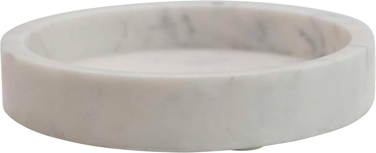 Minimalist Round Carved Marble Tray or Charcuterie Board, White