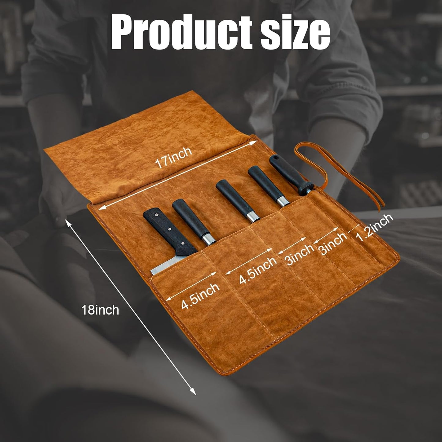 Knife Roll Bag Genuine Leather,Chefs Professional 5 Knives and Cookware,Perfect for The Traveling Chef,Travel Tool Roll Pouch,No Tools Included