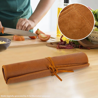 Knife Roll Bag Genuine Leather,Chefs Professional 5 Knives and Cookware,Perfect for The Traveling Chef,Travel Tool Roll Pouch,No Tools Included