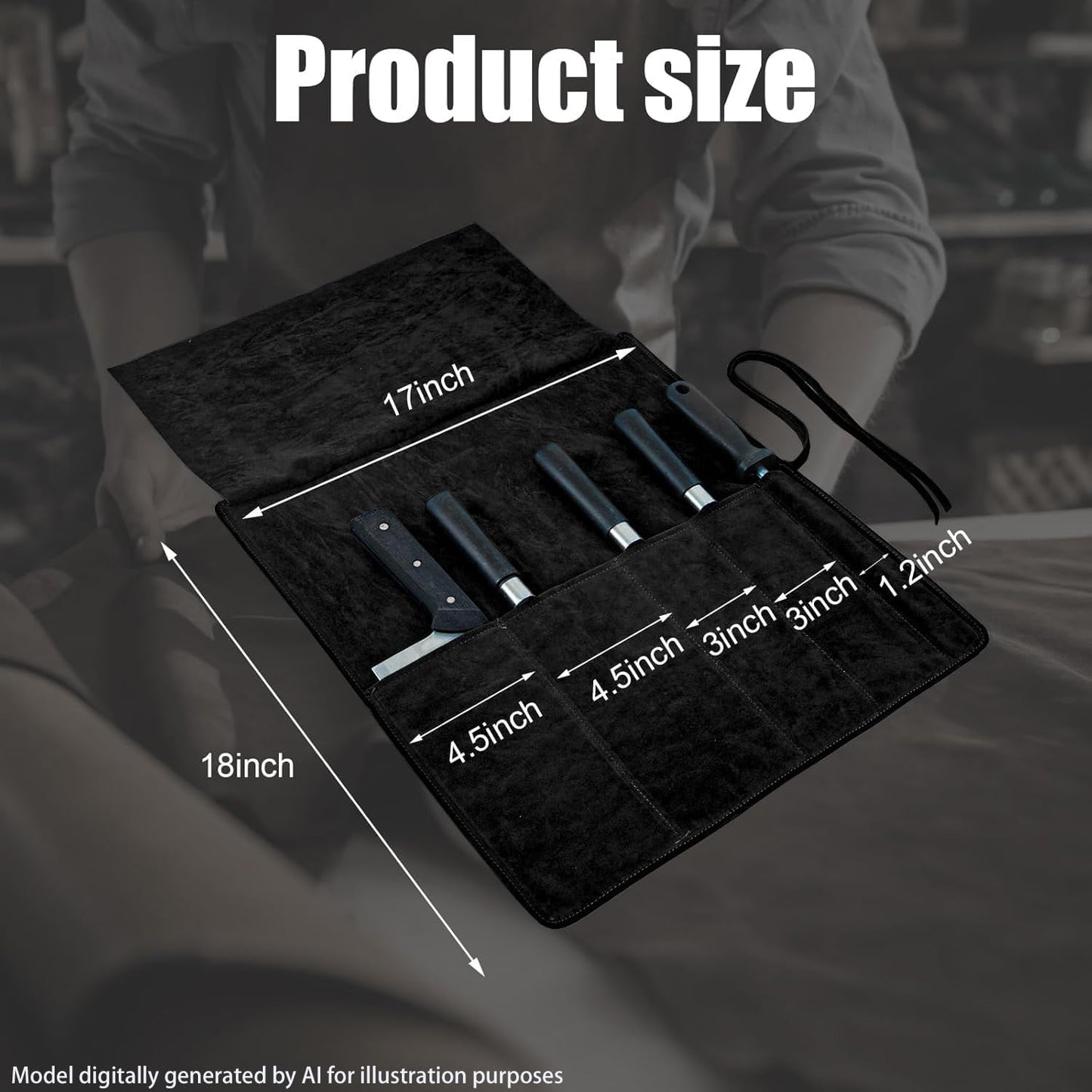 Knife Roll Bag Genuine Leather,Chefs Professional 5 Knives and Cookware,Perfect for The Traveling Chef,Travel Tool Roll Pouch,No Tools Included