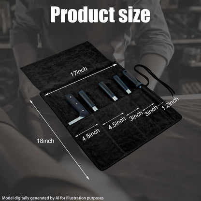 Knife Roll Bag Genuine Leather,Chefs Professional 5 Knives and Cookware,Perfect for The Traveling Chef,Travel Tool Roll Pouch,No Tools Included