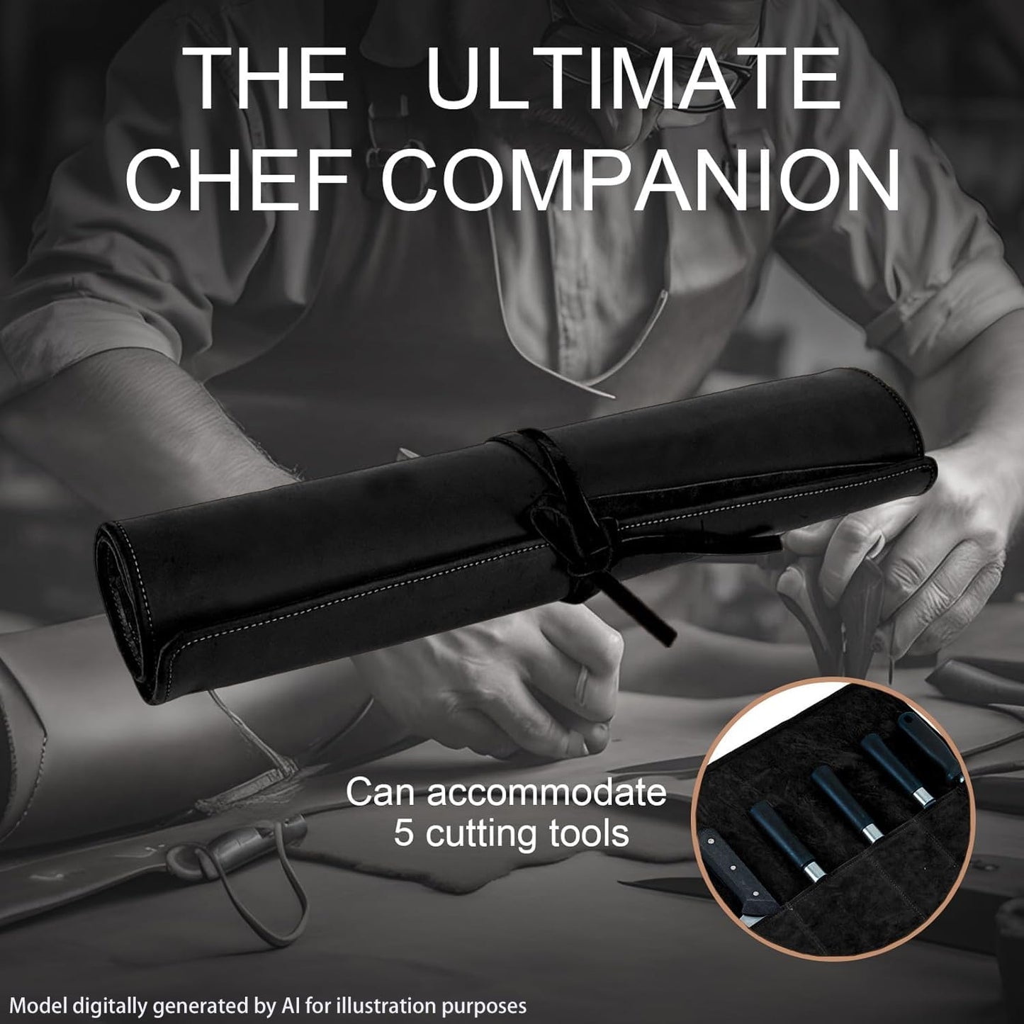 Knife Roll Bag Genuine Leather,Chefs Professional 5 Knives and Cookware,Perfect for The Traveling Chef,Travel Tool Roll Pouch,No Tools Included