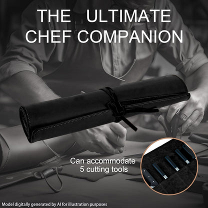 Knife Roll Bag Genuine Leather,Chefs Professional 5 Knives and Cookware,Perfect for The Traveling Chef,Travel Tool Roll Pouch,No Tools Included