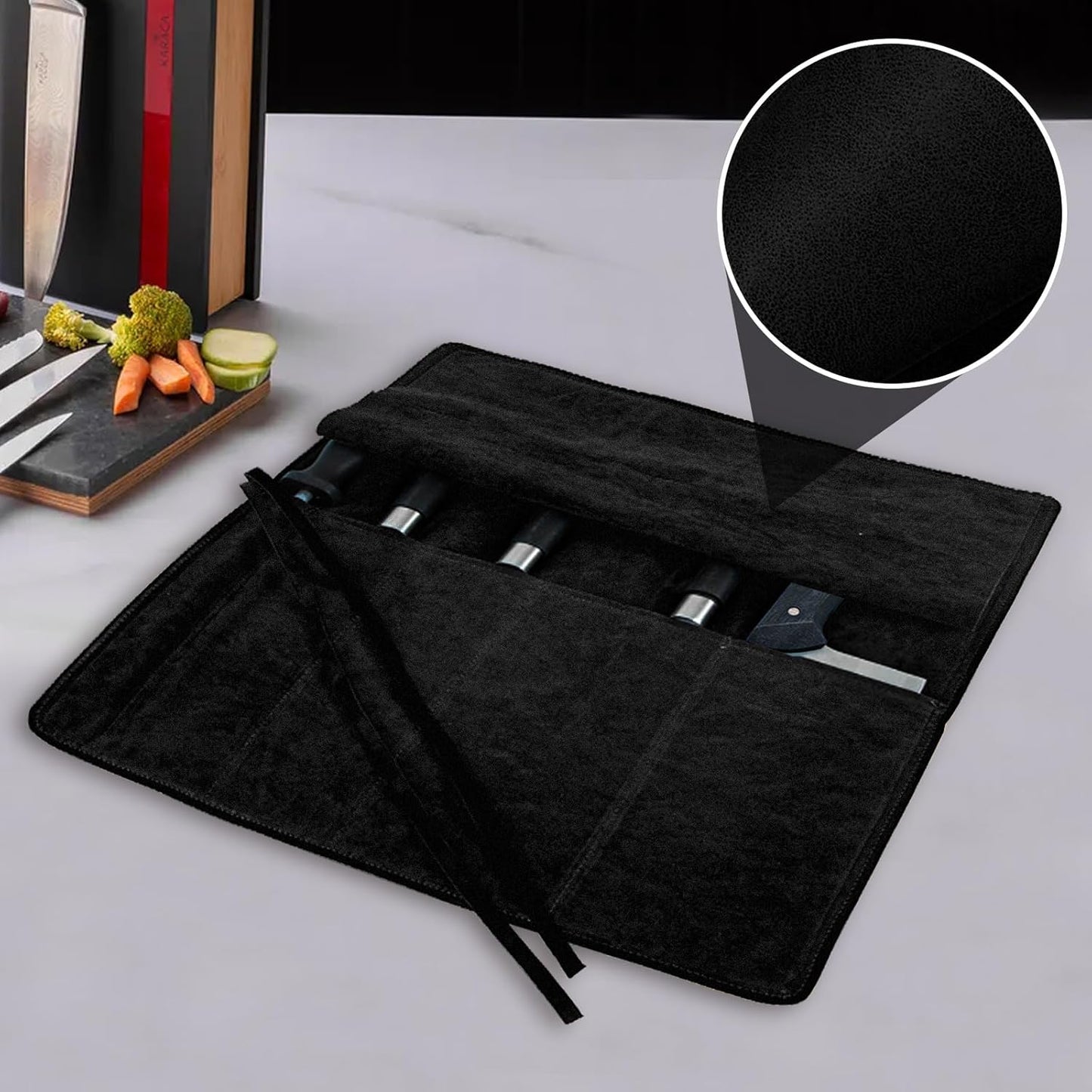 Knife Roll Bag Genuine Leather,Chefs Professional 5 Knives and Cookware,Perfect for The Traveling Chef,Travel Tool Roll Pouch,No Tools Included
