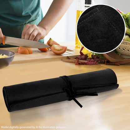 Knife Roll Bag Genuine Leather,Chefs Professional 5 Knives and Cookware,Perfect for The Traveling Chef,Travel Tool Roll Pouch,No Tools Included