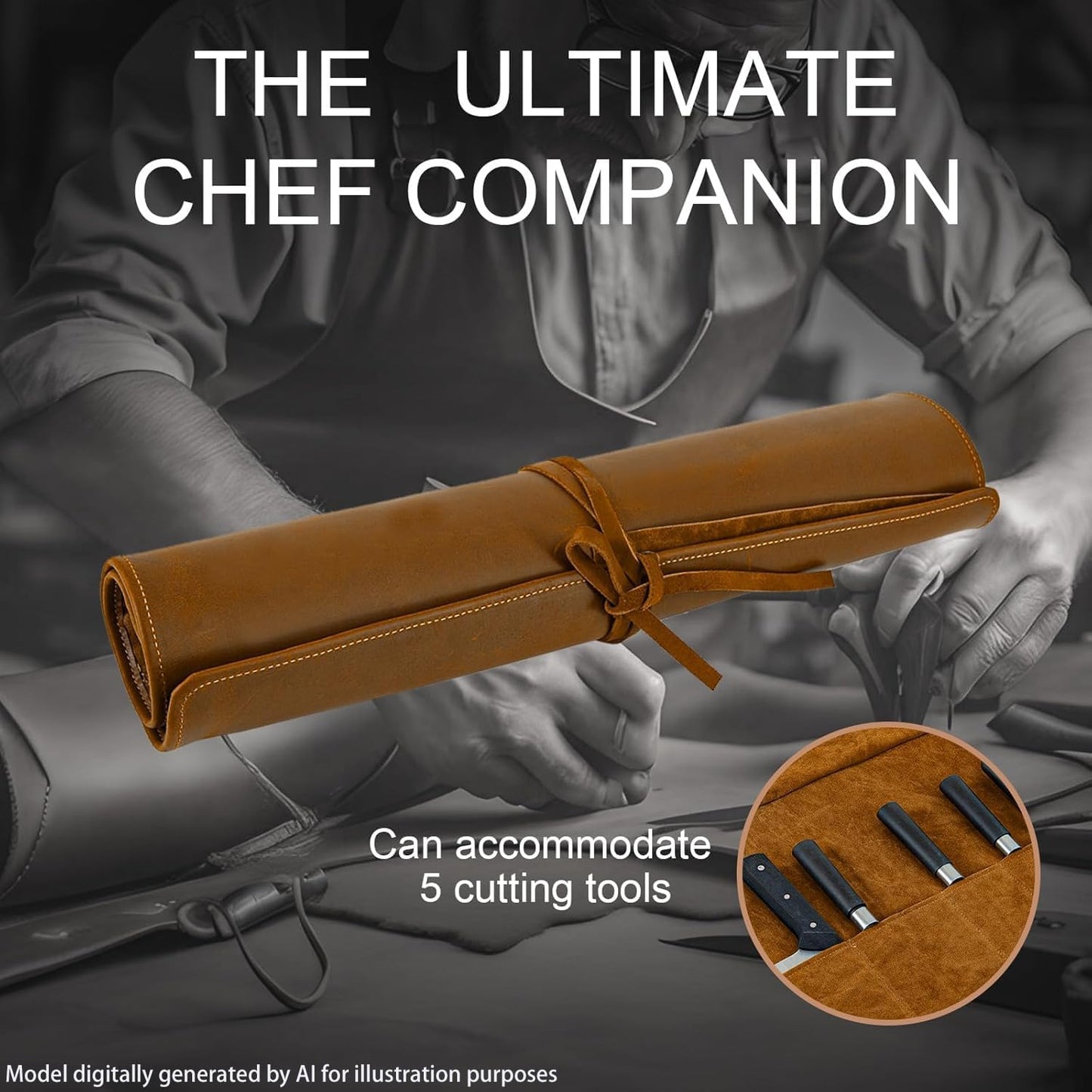 Knife Roll Bag Genuine Leather,Chefs Professional 5 Knives and Cookware,Perfect for The Traveling Chef,Travel Tool Roll Pouch,No Tools Included
