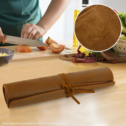 Knife Roll Bag Genuine Leather,Chefs Professional 5 Knives and Cookware,Perfect for The Traveling Chef,Travel Tool Roll Pouch,No Tools Included
