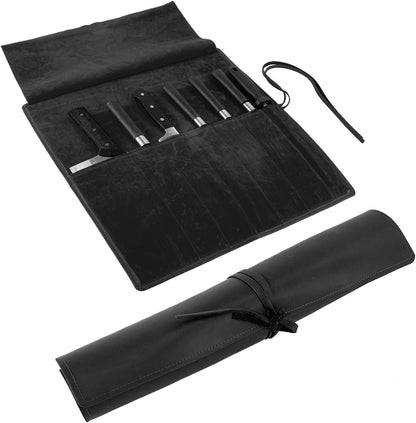 Knife Roll Bag Genuine Leather,Chefs Professional 5 Knives and Cookware,Perfect for The Traveling Chef,Travel Tool Roll Pouch,No Tools Included