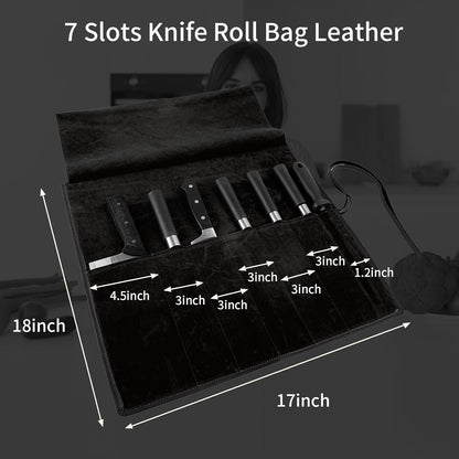Knife Roll Bag Genuine Leather,Chefs Professional 5 Knives and Cookware,Perfect for The Traveling Chef,Travel Tool Roll Pouch,No Tools Included